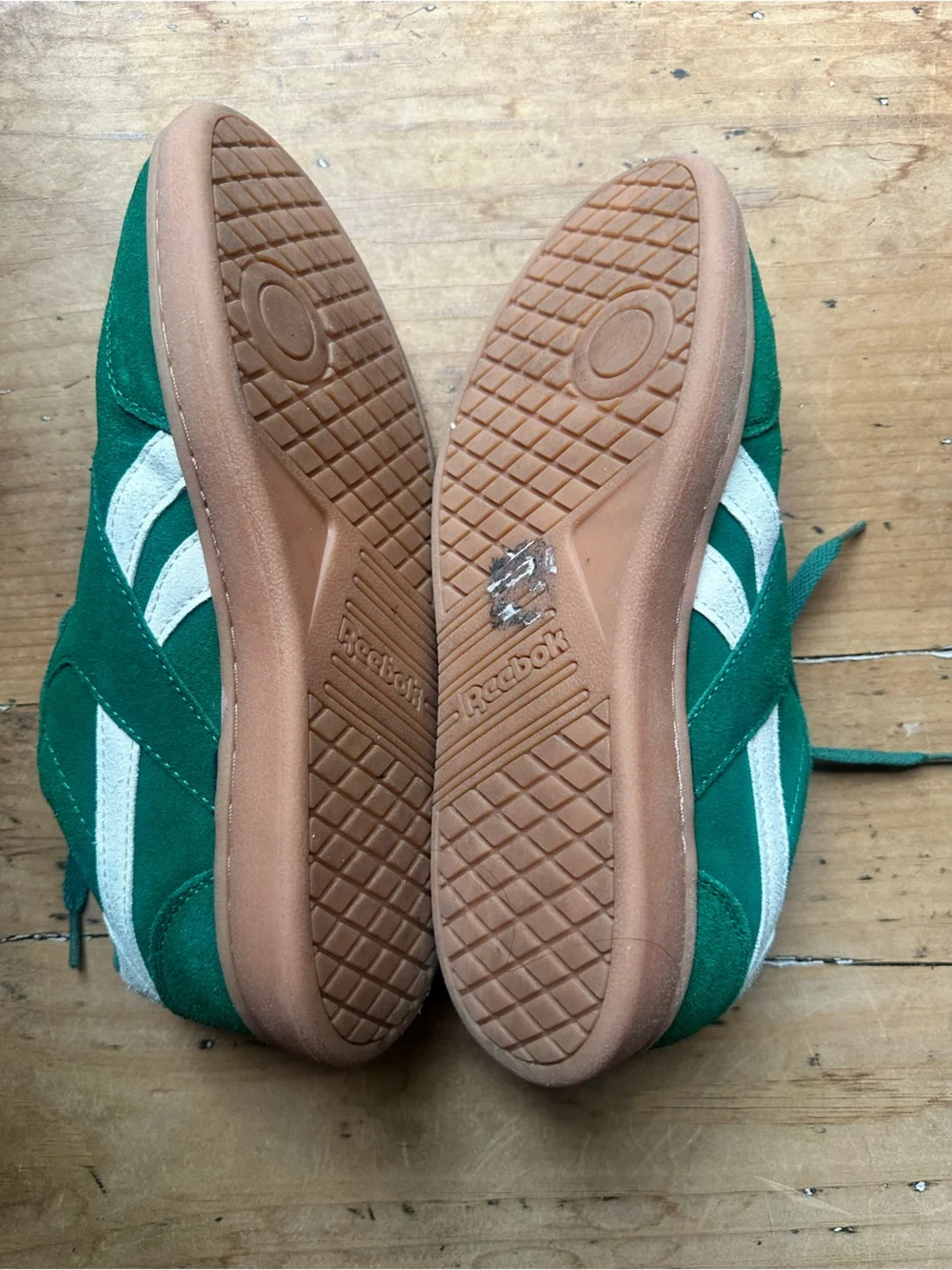 Reebok Green Suede Sneakers with White Stripe and Gum Sole
